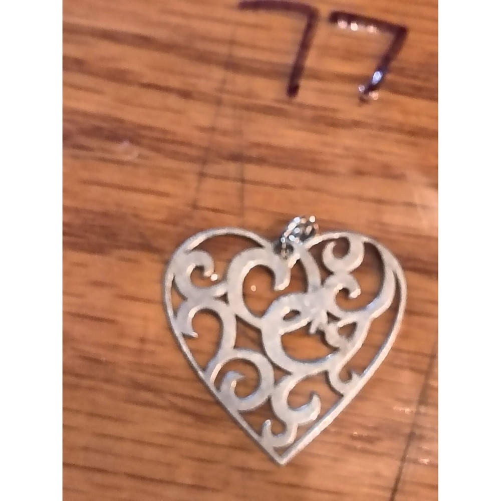 Filigree Heart Pendant Charm Silver Tone Scroll Openwork Cutout Design Womens